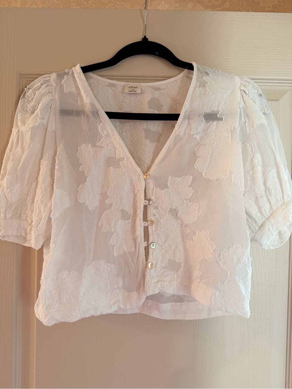 Wilfred White Floral Embroidered Button-Front Blouse